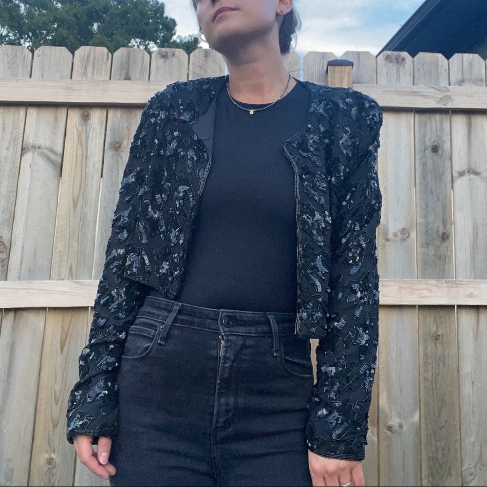 Vintage Sequin Beaded Cropped Blazer